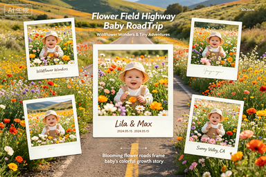 RS-0916 | Flower Field Highway Baby Road Trip Keepsake