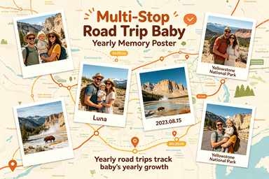 RS-0905 | Multi-Stop Road Trip Baby Yearly Memory Poster