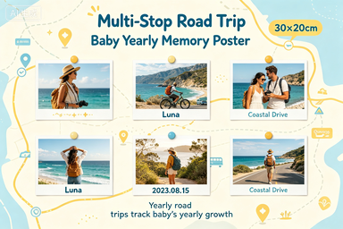RS-0905 | Multi-Stop Road Trip Baby Yearly Memory Poster